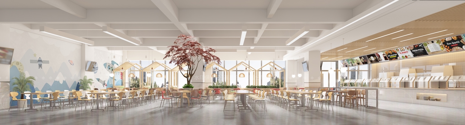 现代员工食堂餐桌椅SU模型下载【ID:1148470788】