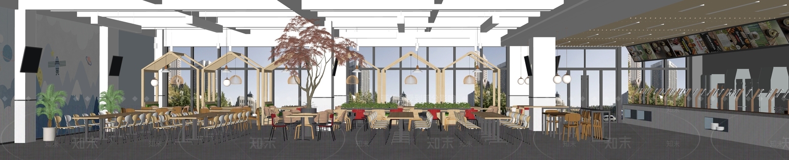 现代员工食堂餐桌椅SU模型下载【ID:1148470788】