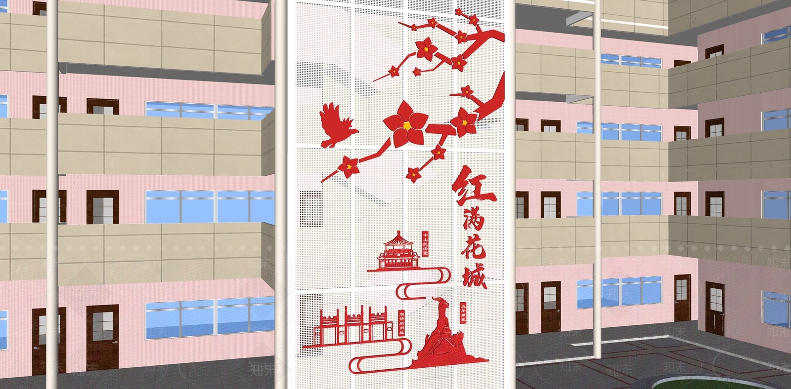 现代红色文化浮雕景墙SU模型下载【ID:1148472080】