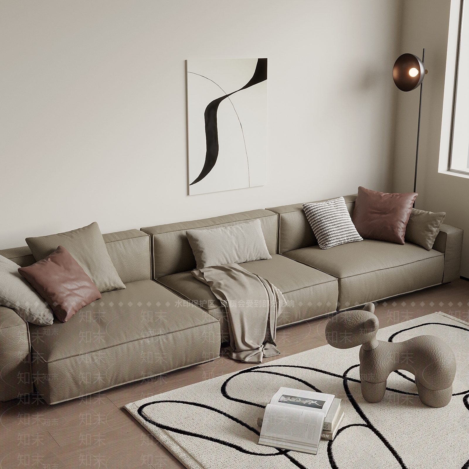 现代皮质三人沙发SU模型下载【ID:1148472702】