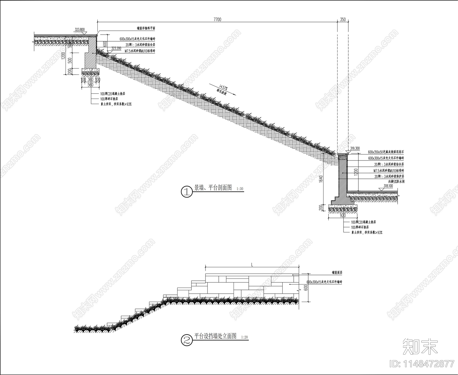 登山道路侧门入口景观平面图cad施工图下载【ID:1148472877】