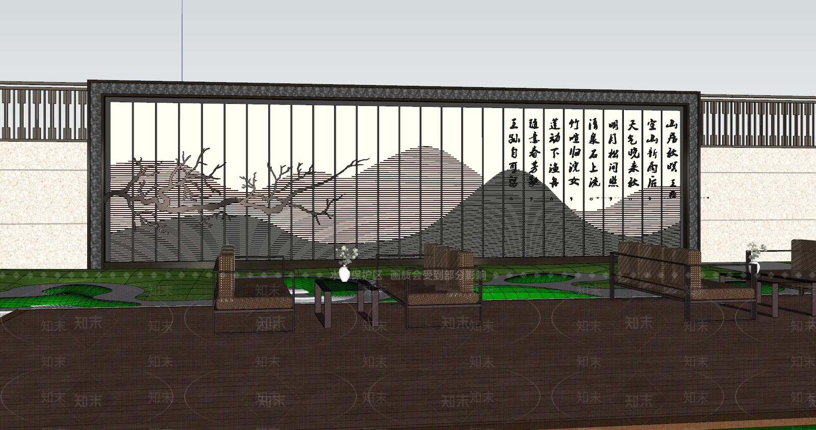新中式示范区入口景墙SU模型下载【ID:1148473151】