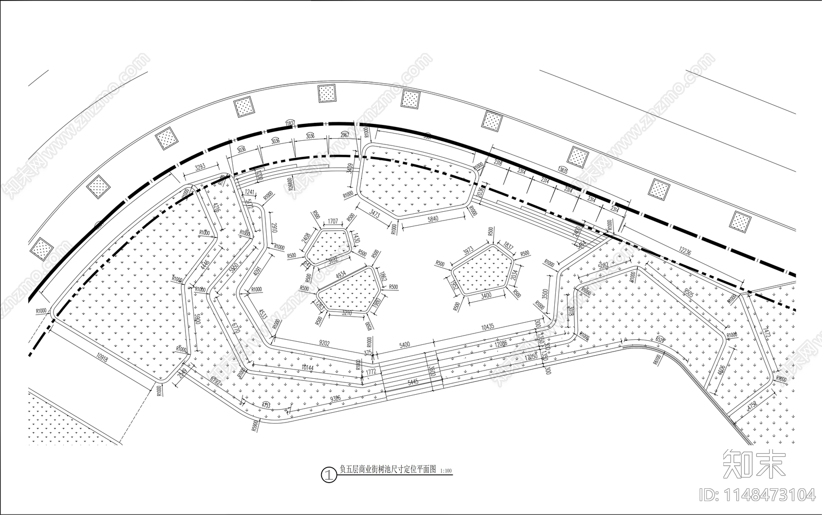 道路转角休闲景观节点平面图cad施工图下载【ID:1148473104】