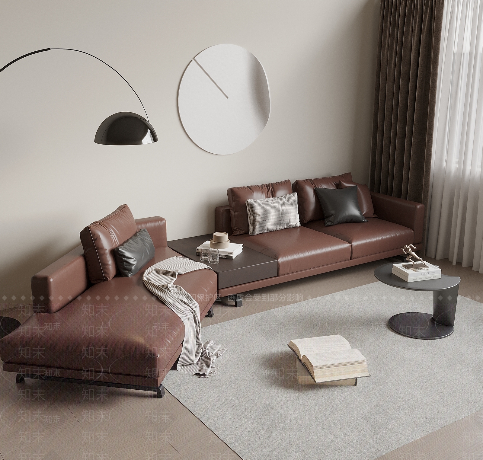 现代皮质沙发茶几组合SU模型下载【ID:1148473176】