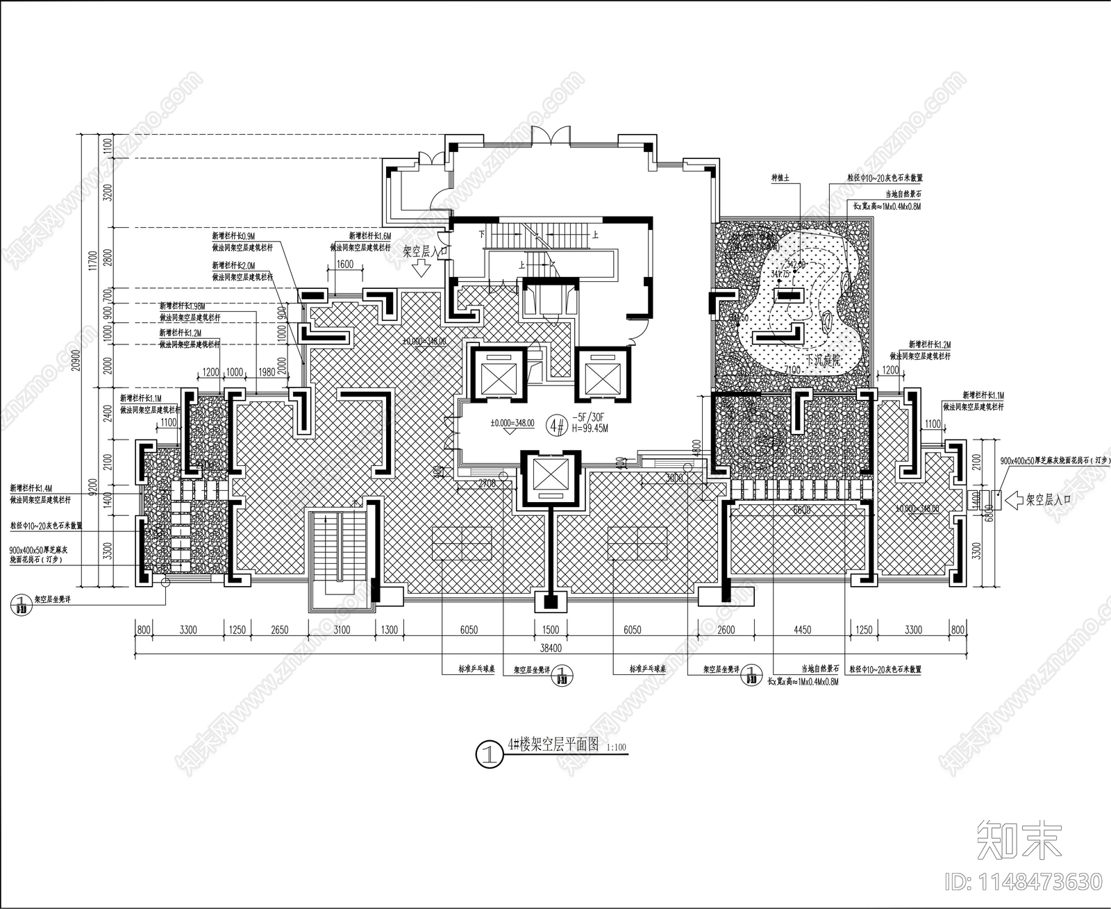 高端住宅小区架空层建筑平面图施工图下载【ID:1148473630】
