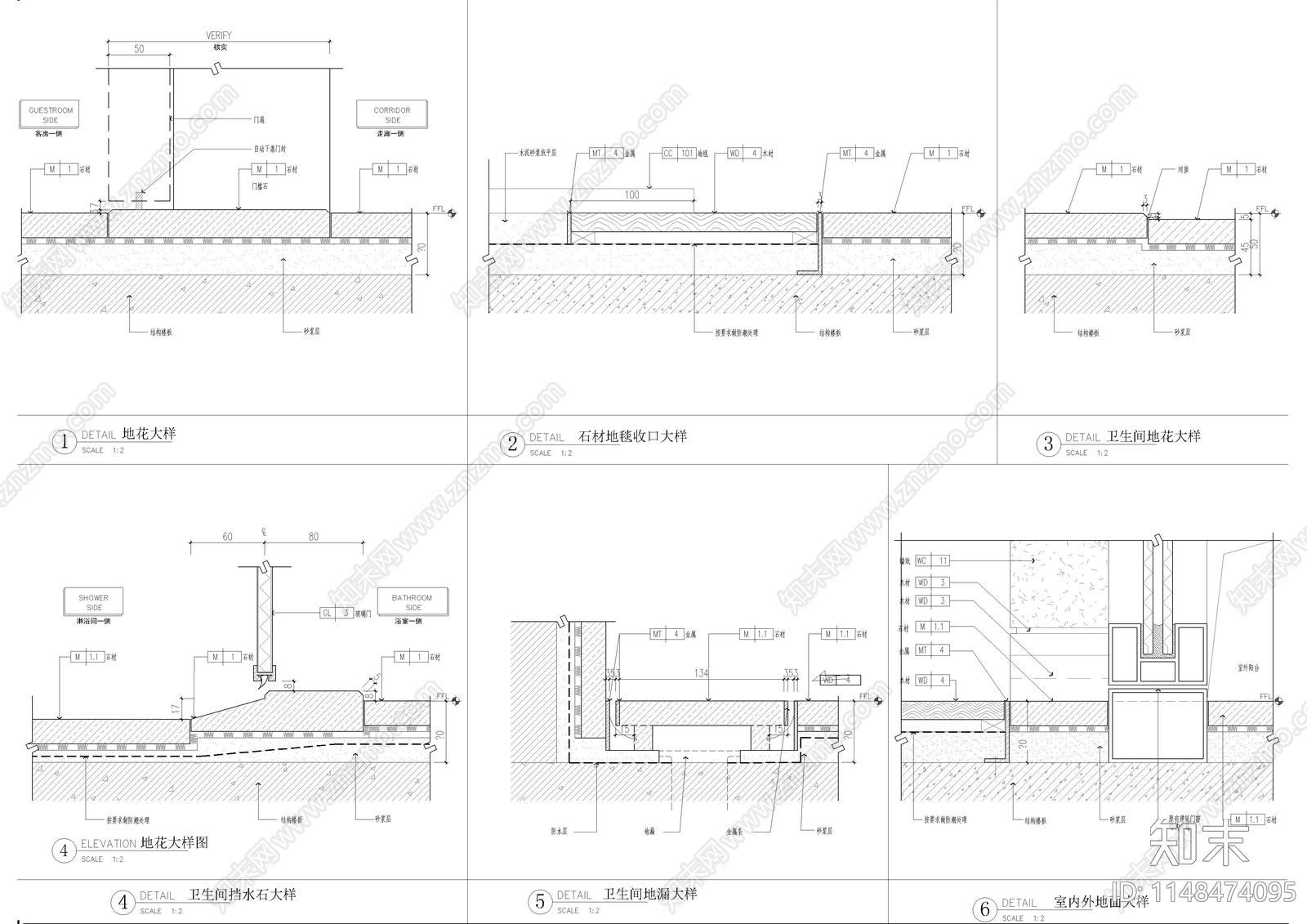 酒店单床房样板间天花节点cad施工图下载【ID:1148474095】