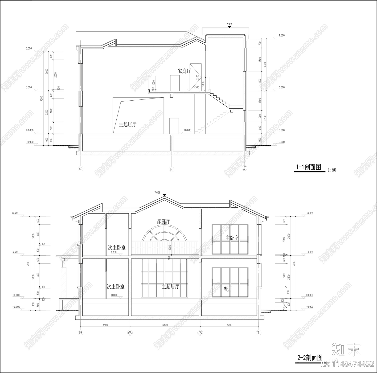 320平米别墅建筑cad施工图下载【ID:1148474452】