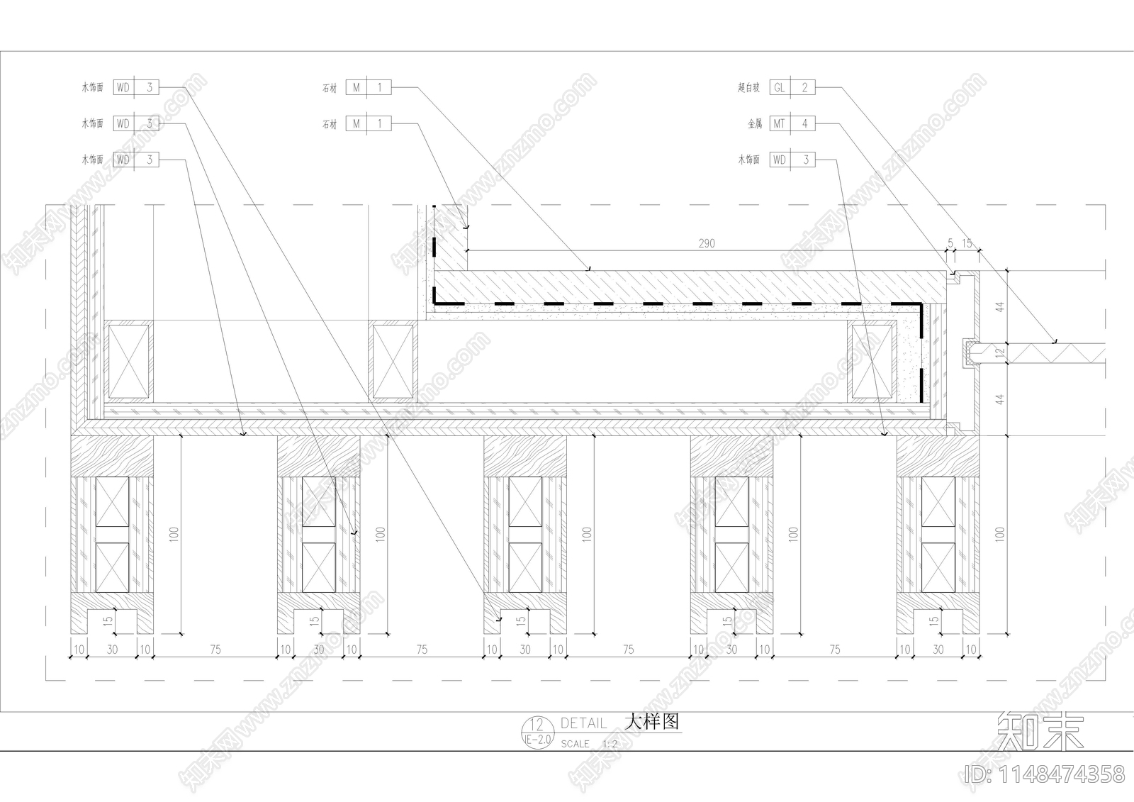 客房套房柜体边柜节点cad施工图下载【ID:1148474358】