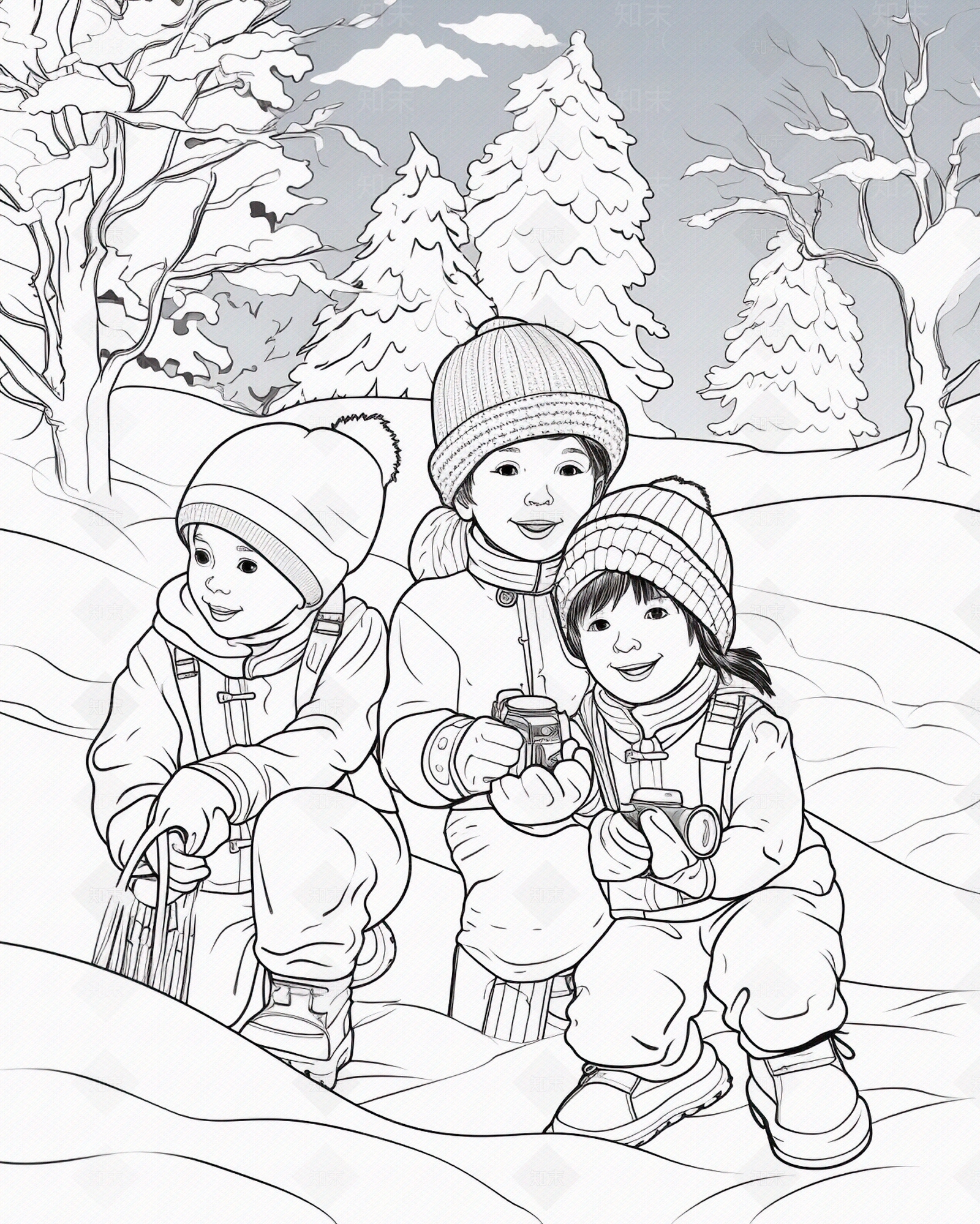 黑白线描儿童壁纸贴图下载【ID:1148475639】