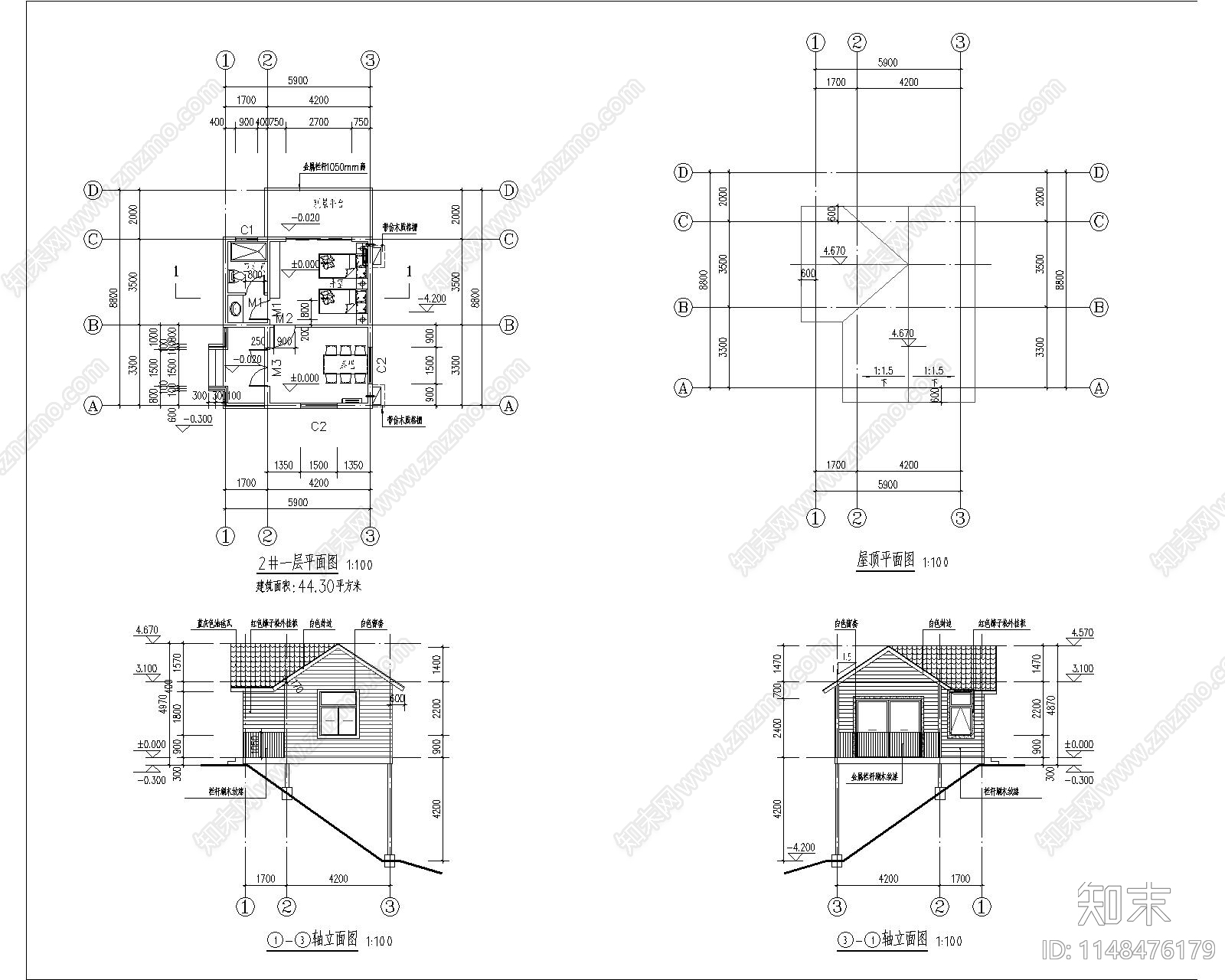 复古木房子民宿建筑施工图下载【ID:1148476179】