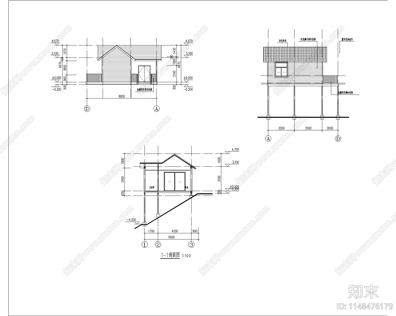 复古木房子民宿建筑施工图下载【ID:1148476179】