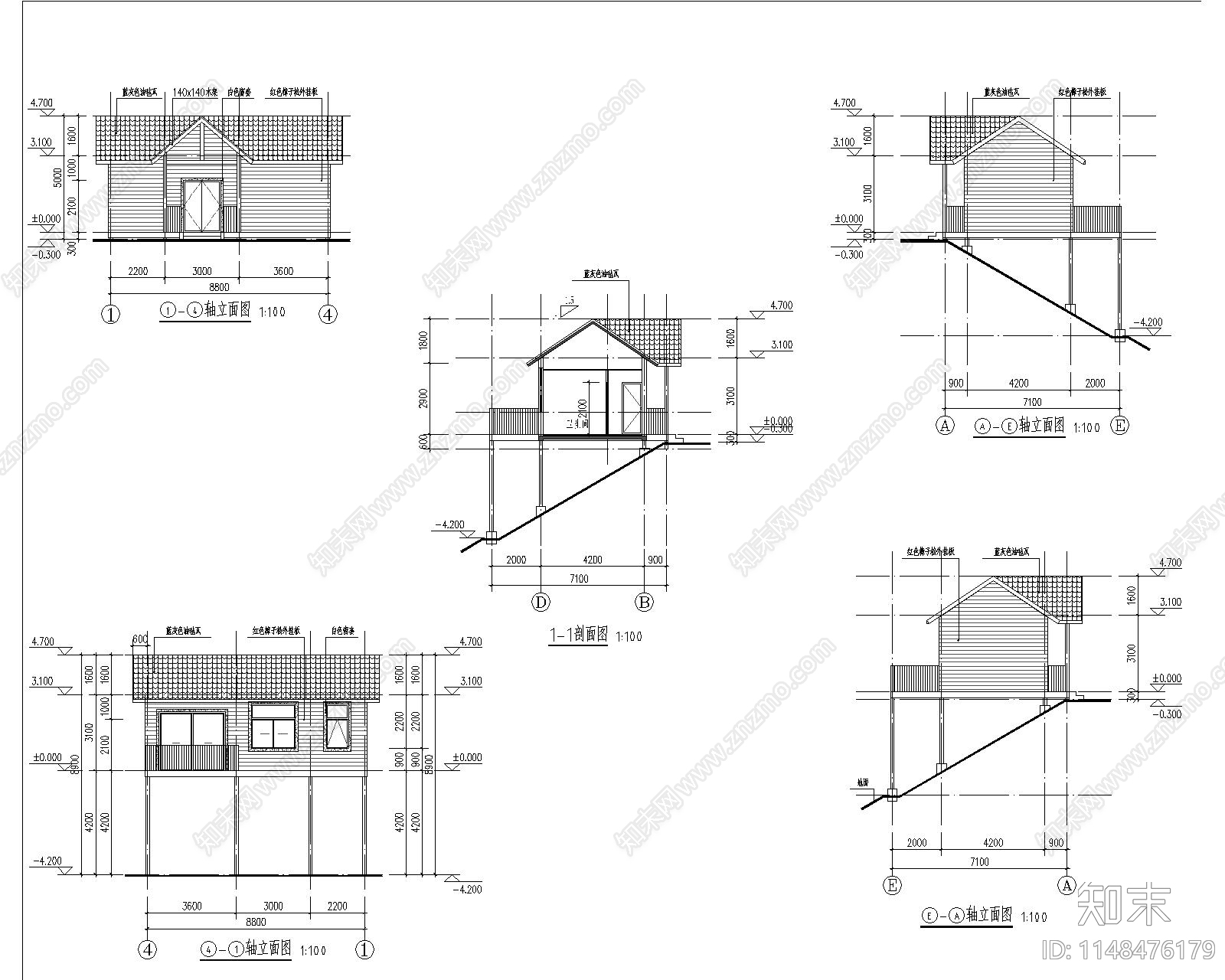 复古木房子民宿建筑施工图下载【ID:1148476179】