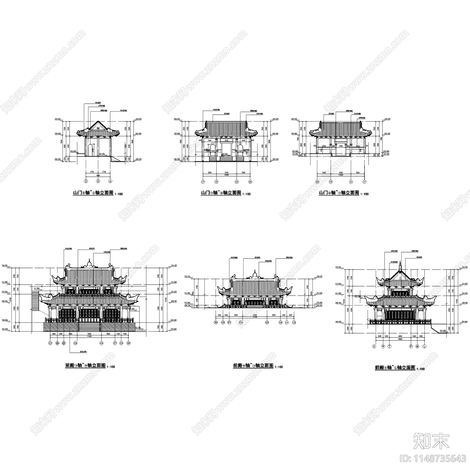 中式古建筑寺庙佛堂大殿仿古建筑cad施工图下载【ID:1148735643】