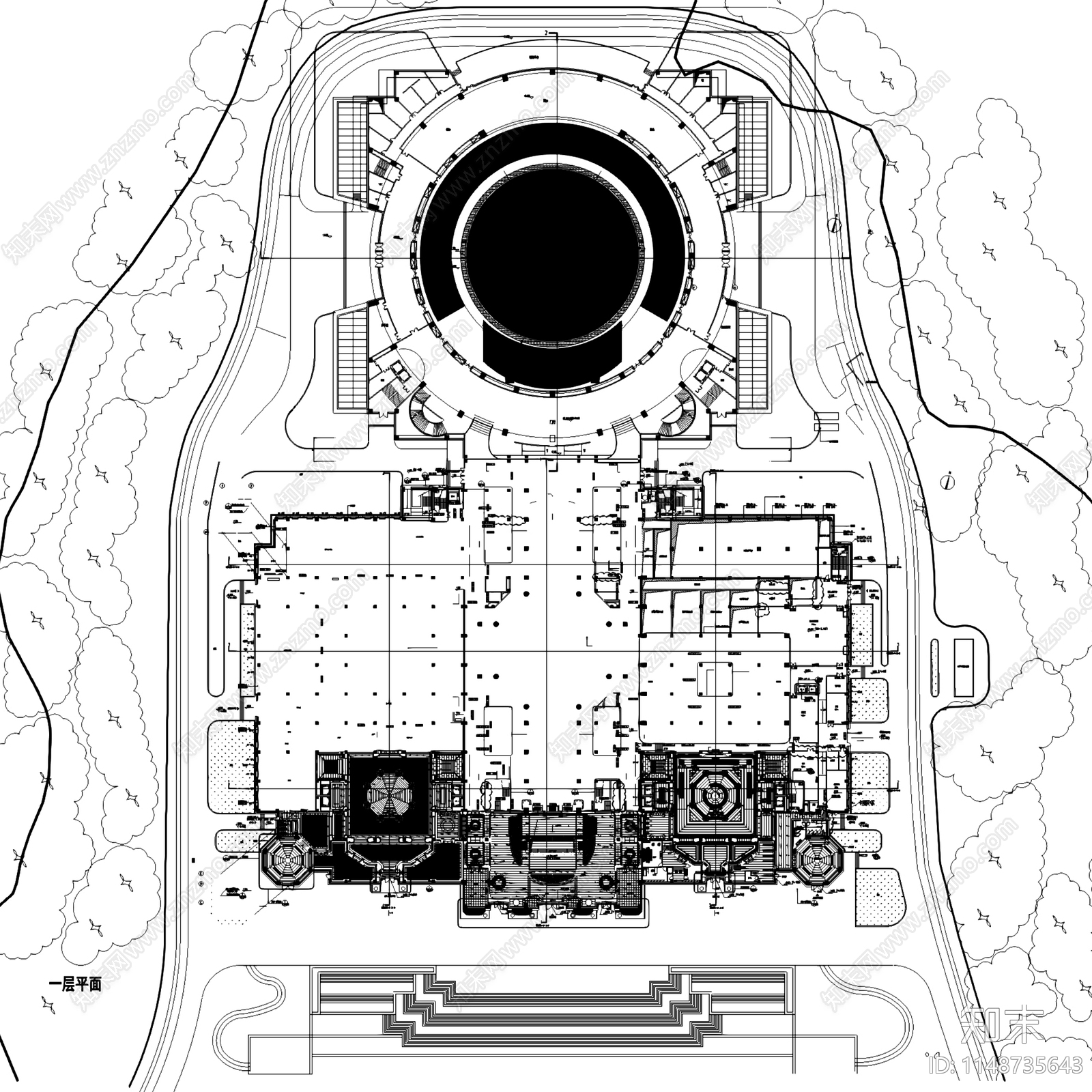 中式古建筑寺庙佛堂大殿仿古建筑cad施工图下载【ID:1148735643】