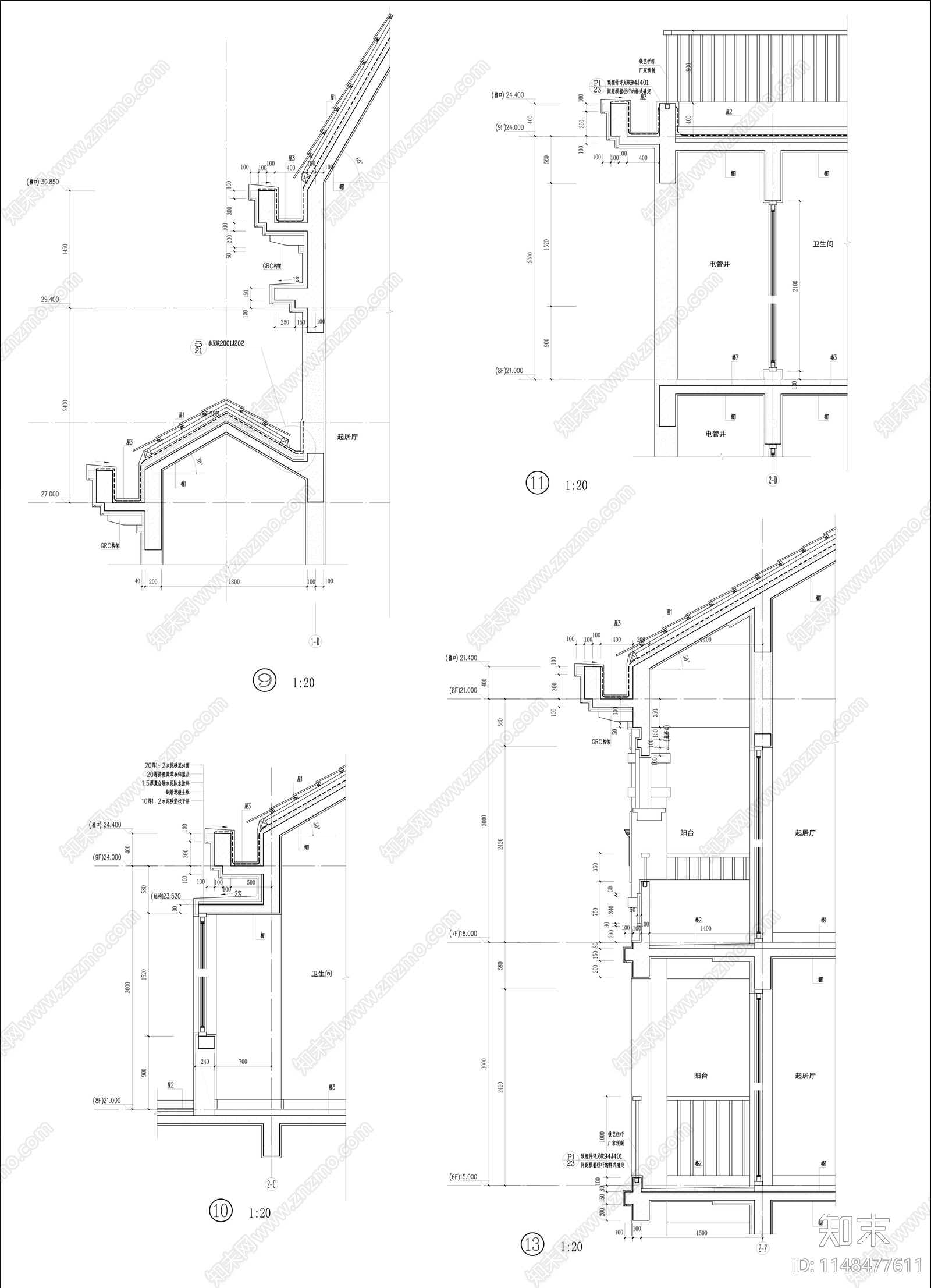 9层公寓建筑cad施工图下载【ID:1148477611】