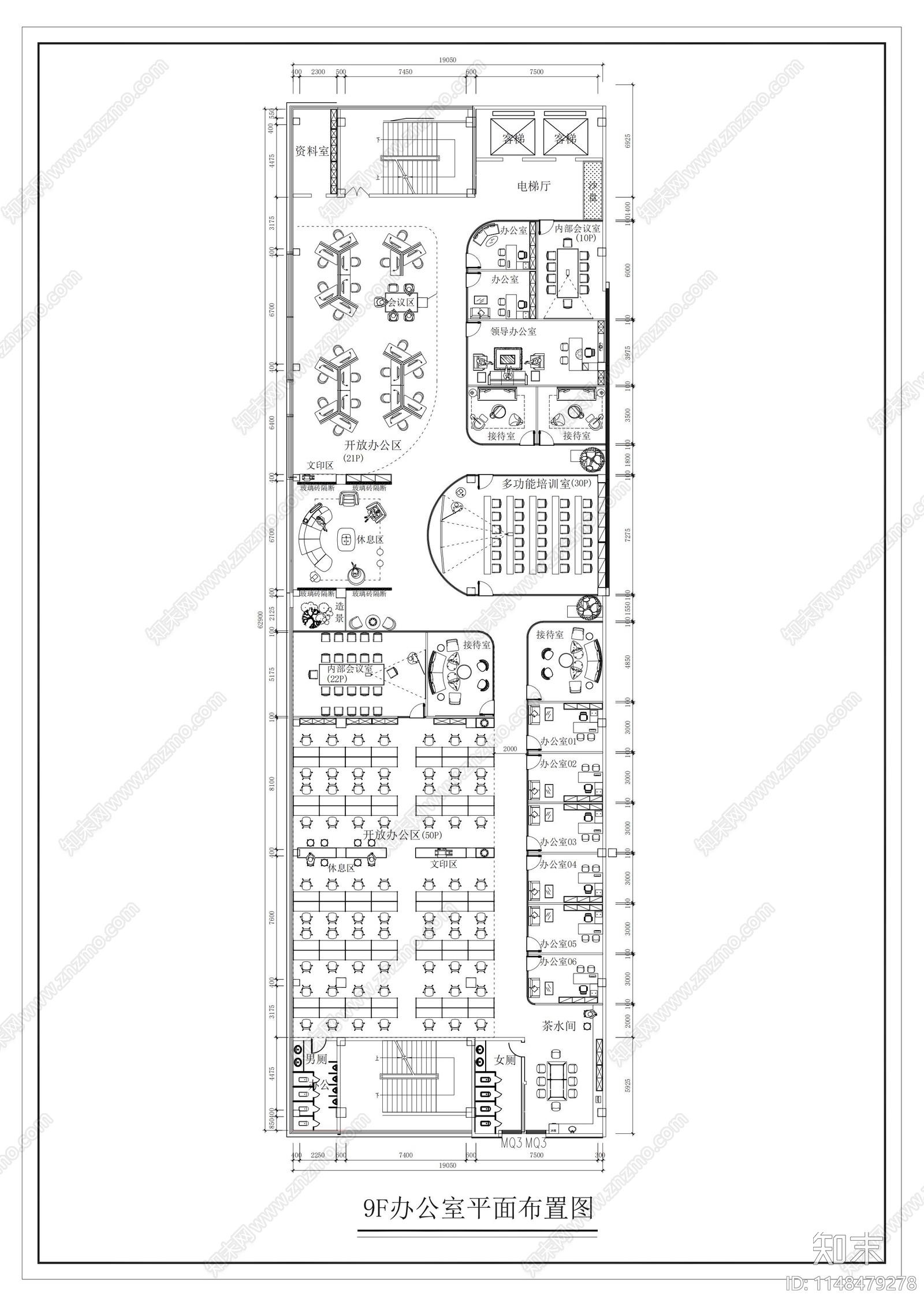 办公室室内平面图施工图下载【ID:1148479278】