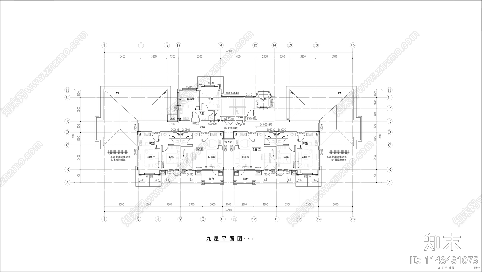 9层公寓建筑cad施工图下载【ID:1148481075】