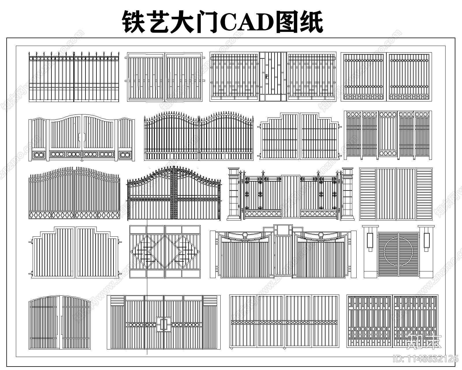 铁艺大门cad施工图下载【ID:1148632126】