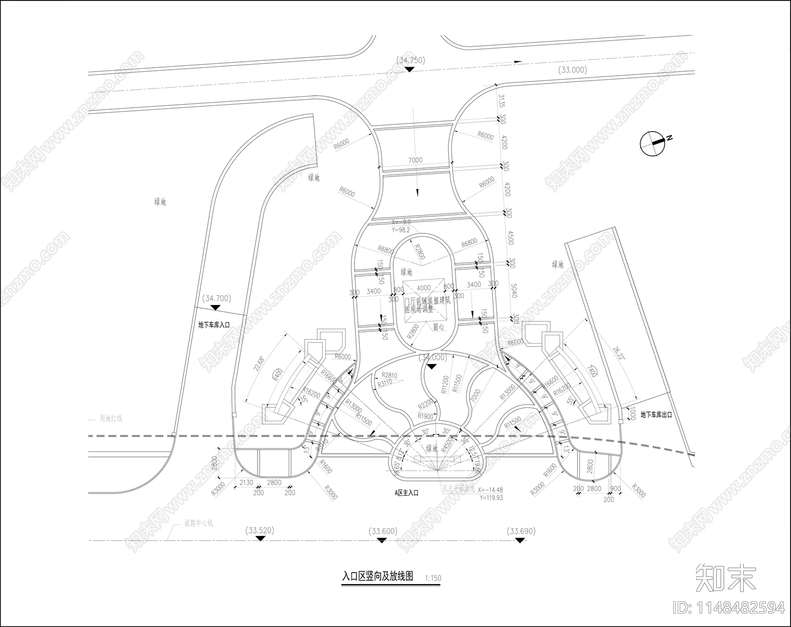 小区入口地面铺装节点cad施工图下载【ID:1148482594】