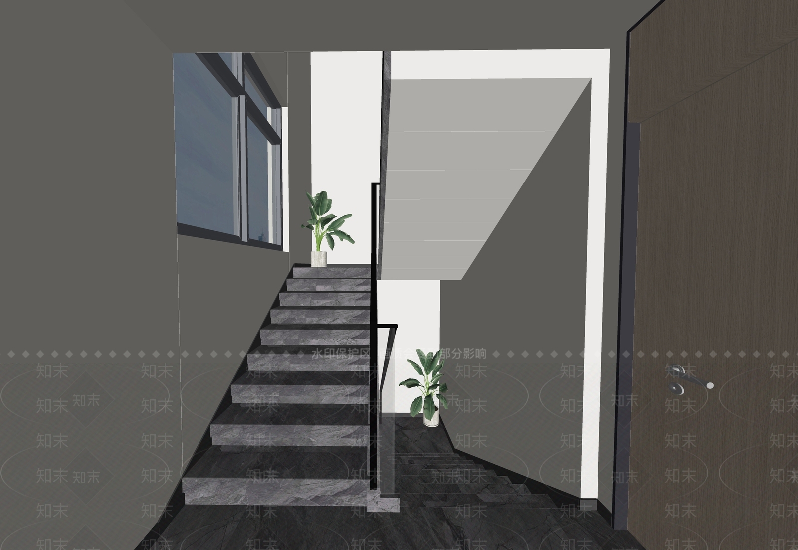 现代楼梯间SU模型下载【ID:1148483395】