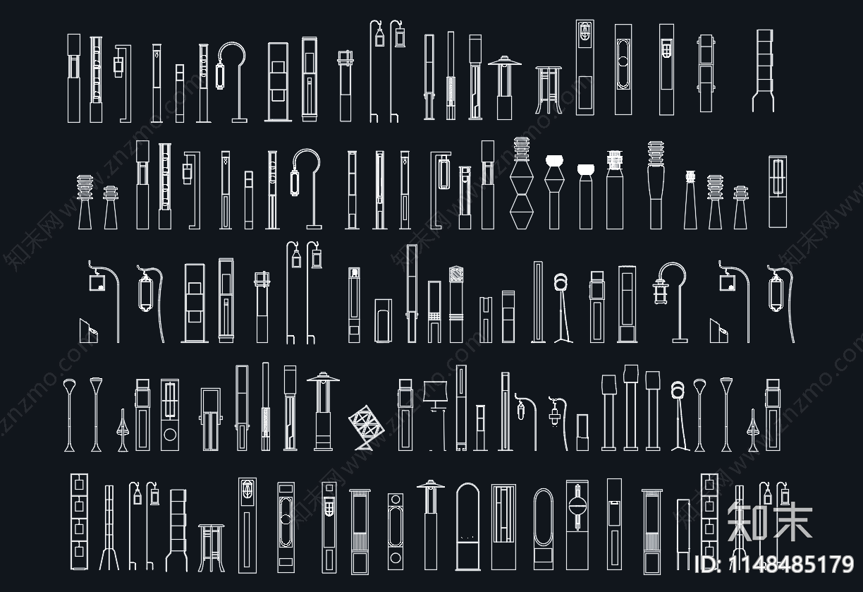 景观灯图库cad施工图下载【ID:1148485179】