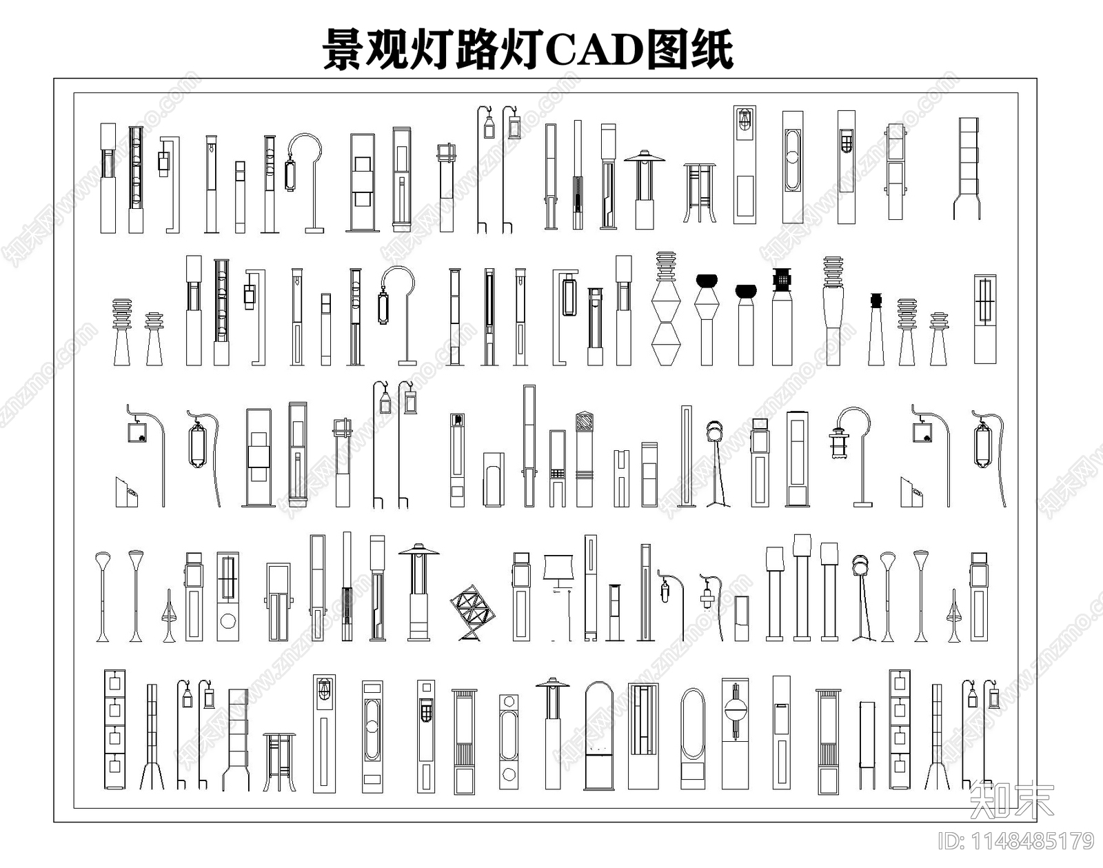 景观灯图库cad施工图下载【ID:1148485179】