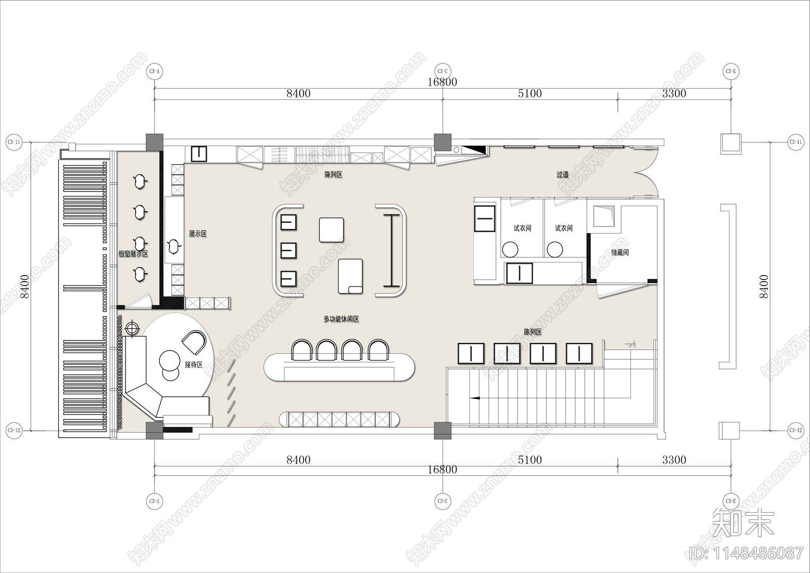 100㎡定制西装店平面布置施工图下载【ID:1148486087】