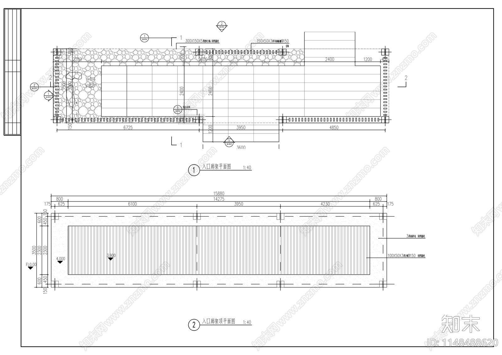 现代钢结构廊架节点cad施工图下载【ID:1148488620】