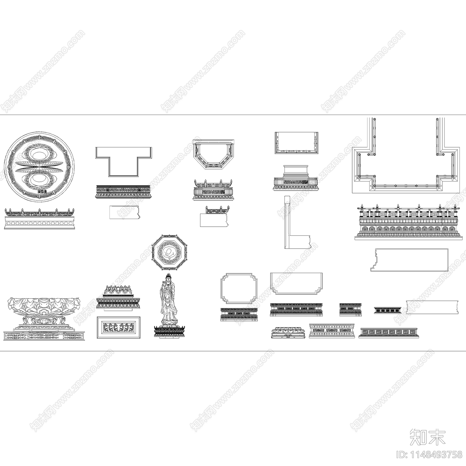 佛像菩萨罗汉神像莲花基座图块施工图下载【ID:1148493758】
