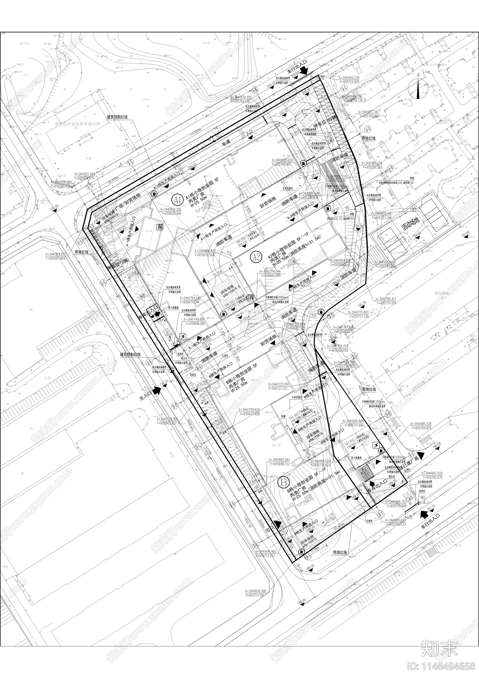 工业园区小微创业园建筑cad施工图下载【ID:1148494658】