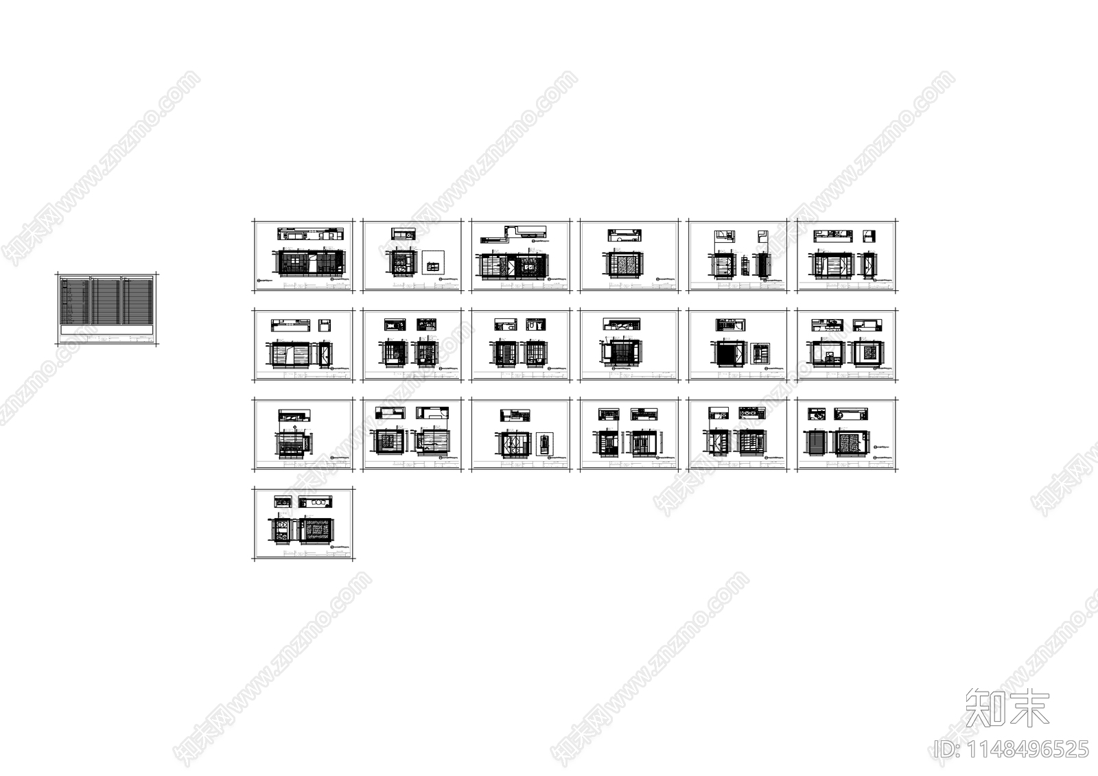 现代平层室内cad施工图下载【ID:1148496525】