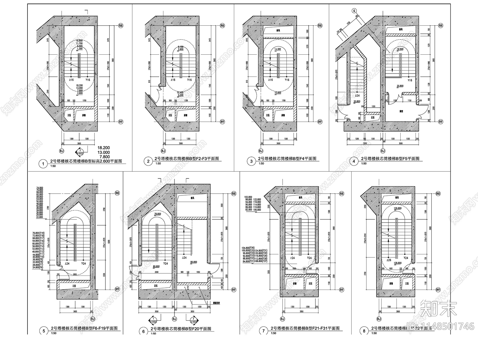 超高层办公楼建筑cad施工图下载【ID:1148501746】