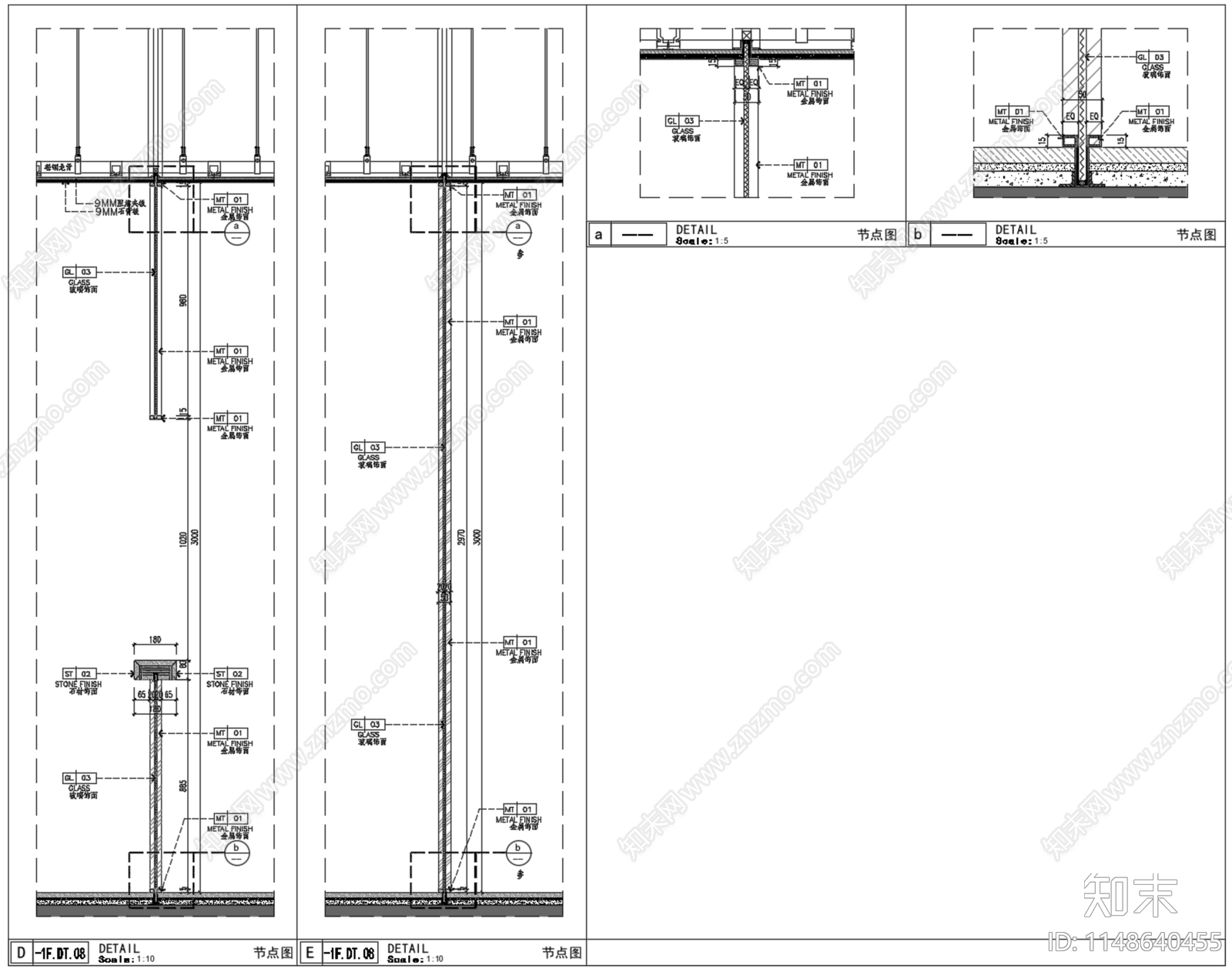 屏风隔断节点cad施工图下载【ID:1148640455】