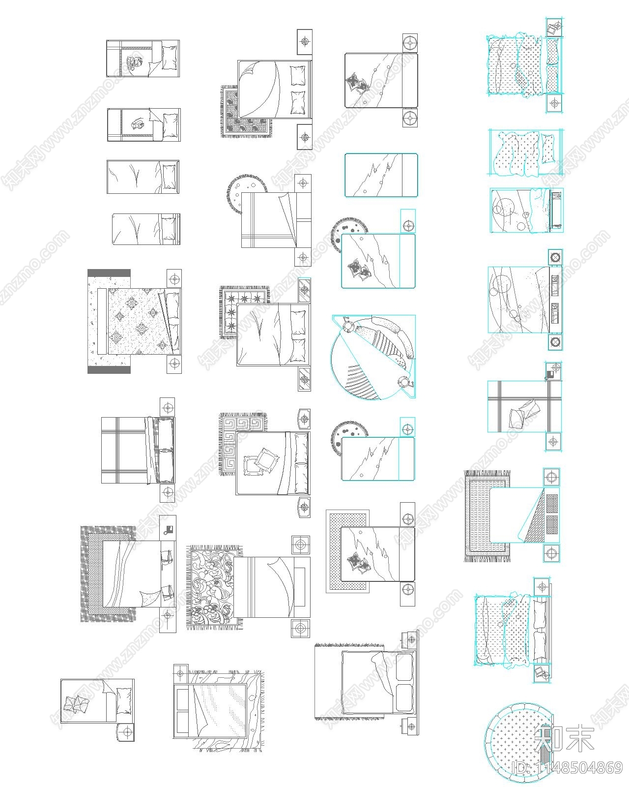 最新最全卧室床具图库cad施工图下载【ID:1148504869】