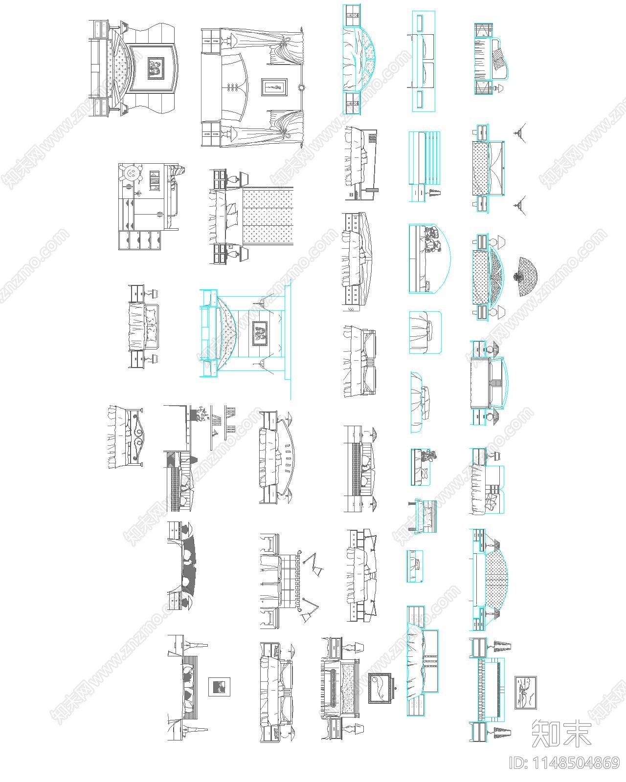 最新最全卧室床具图库cad施工图下载【ID:1148504869】