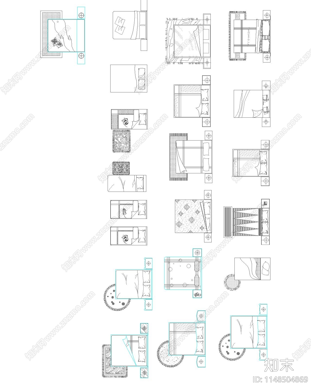 最新最全卧室床具图库cad施工图下载【ID:1148504869】