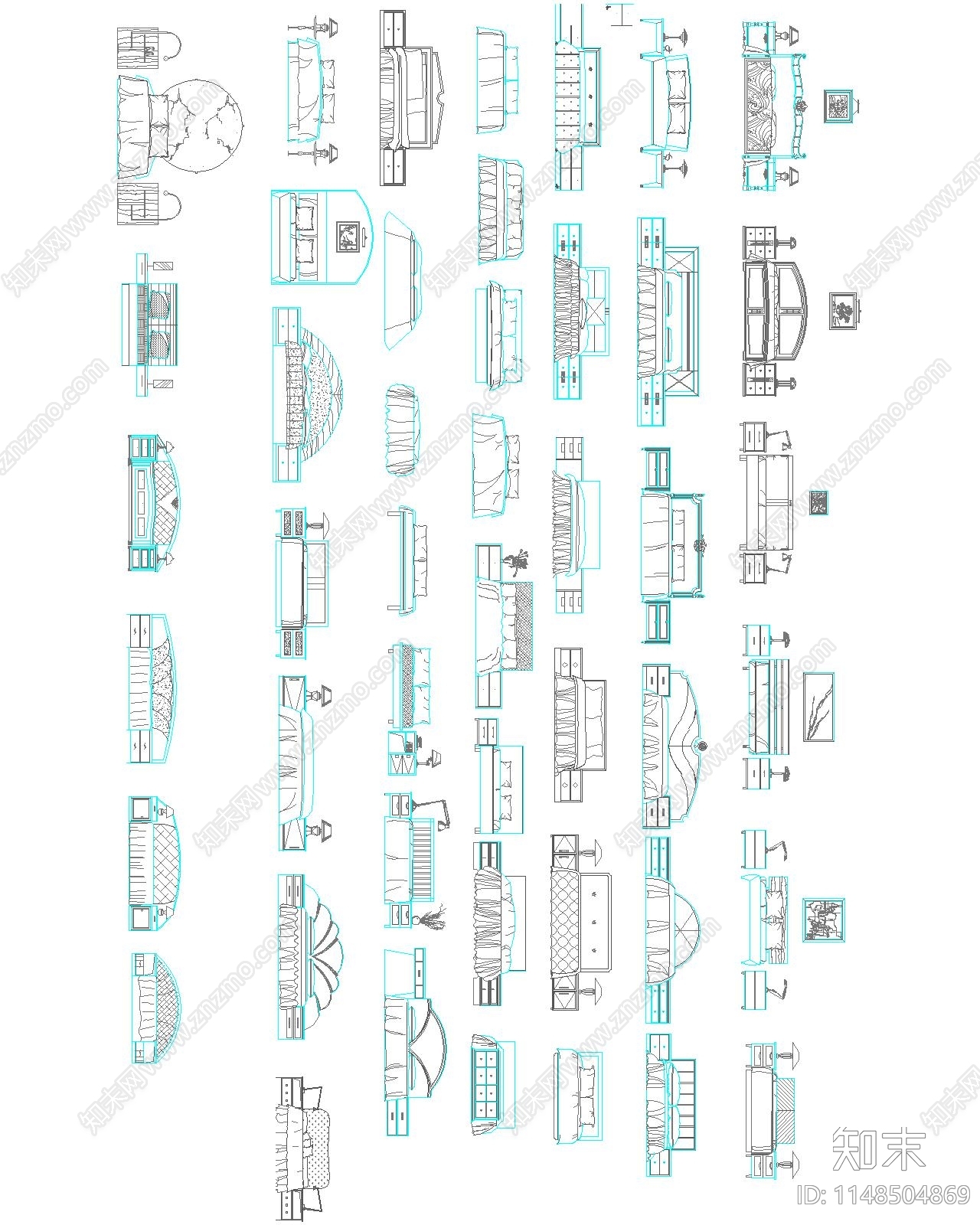 最新最全卧室床具图库cad施工图下载【ID:1148504869】
