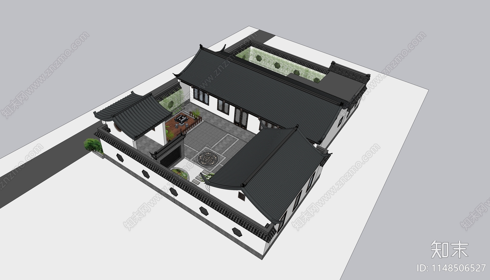 新中式四合院SU模型下载【ID:1148506527】