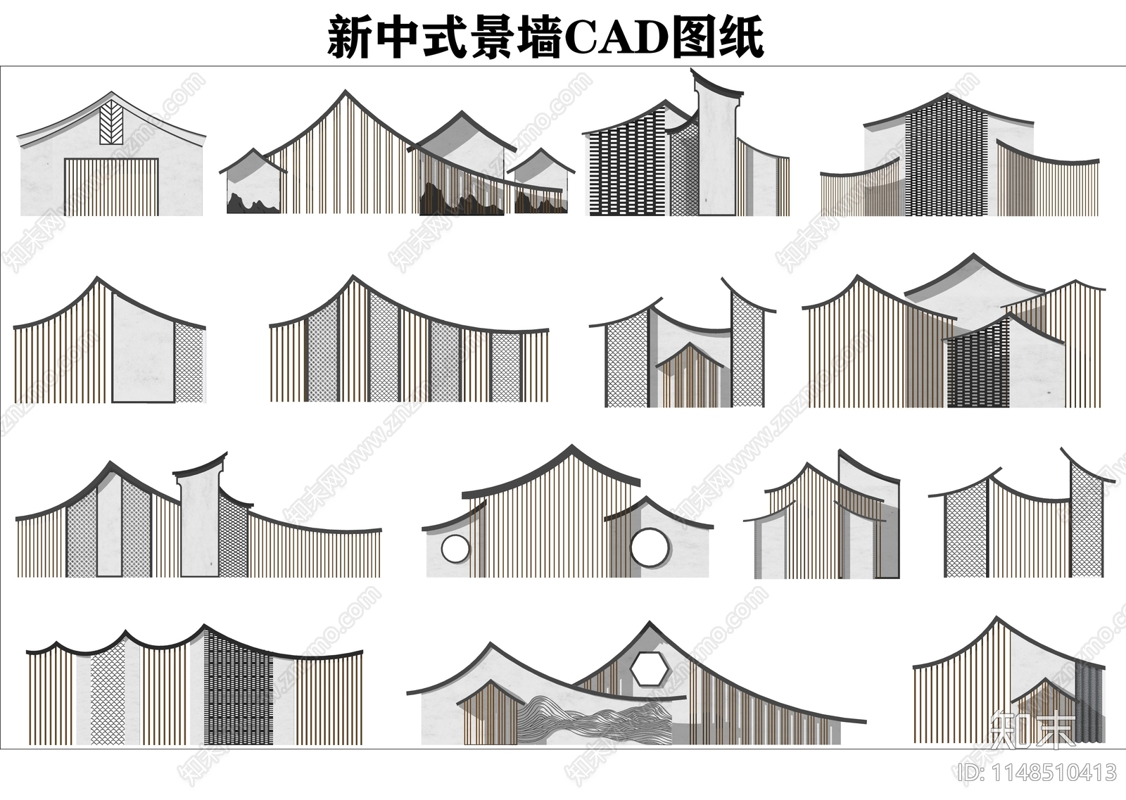 景墙图库cad施工图下载【ID:1148510413】