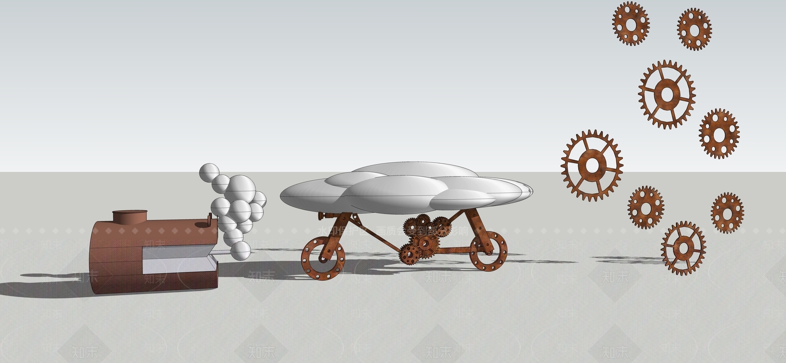 工业齿轮锈板雕塑小品SU模型下载【ID:1148510682】