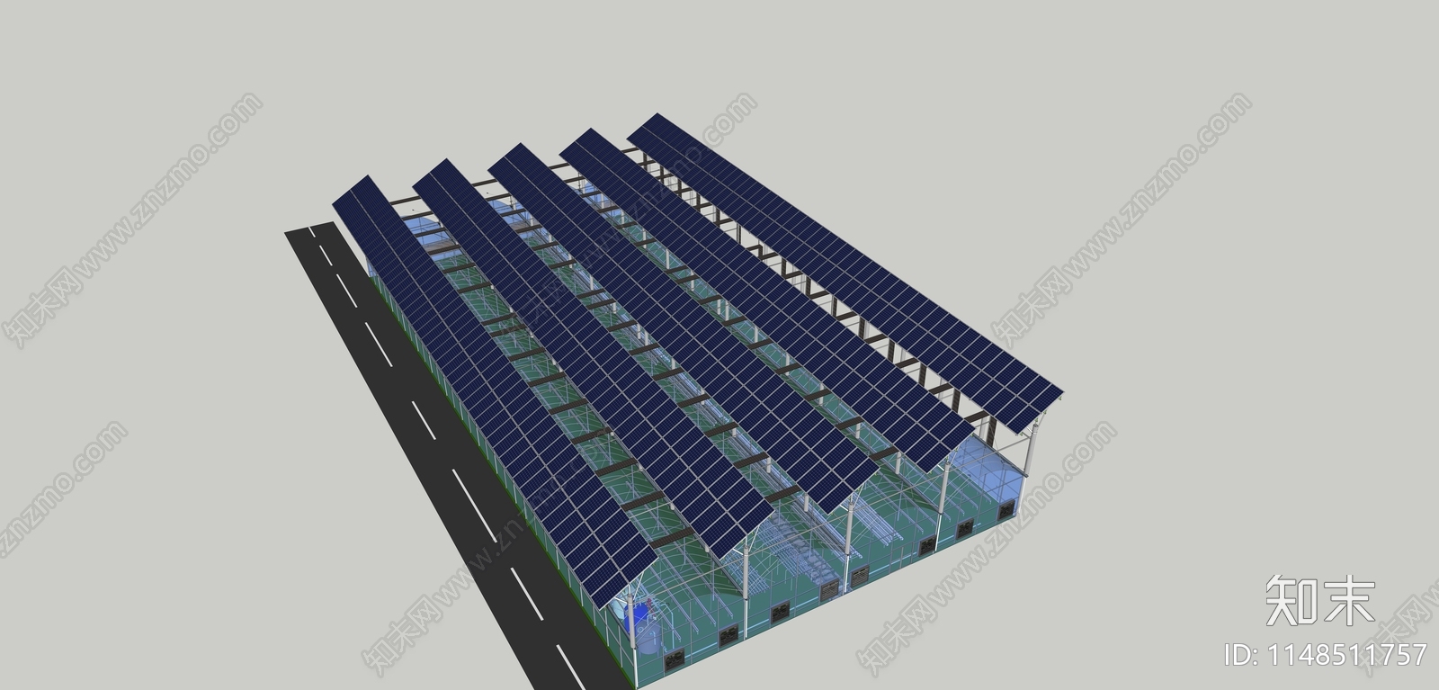 现代阳光板薄膜温室SU模型下载【ID:1148511757】