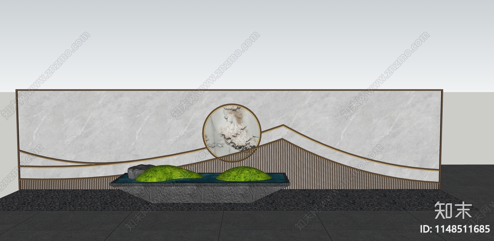 新中式景墙SU模型下载【ID:1148511685】
