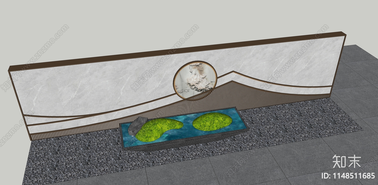 新中式景墙SU模型下载【ID:1148511685】