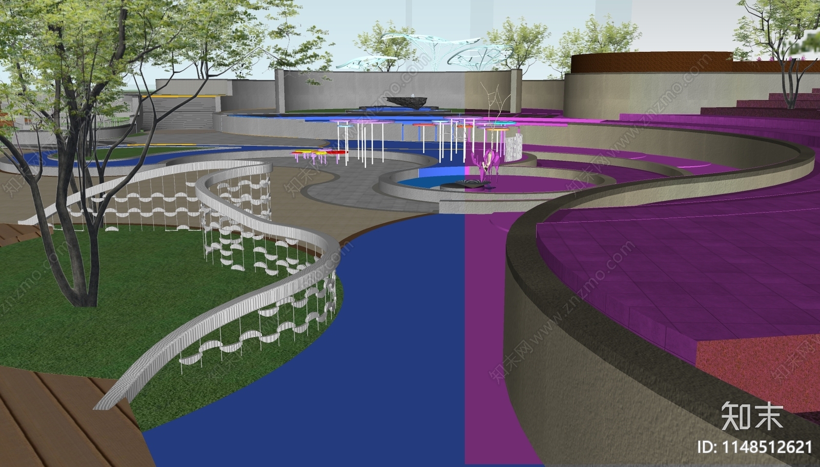 现代滨水五感公园SU模型下载【ID:1148512621】