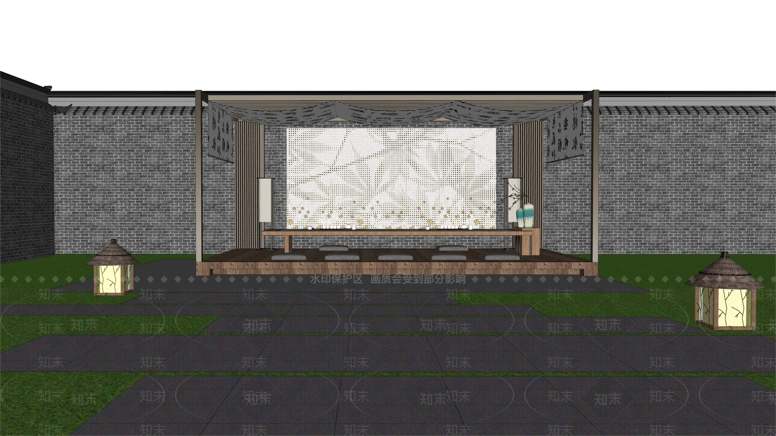 新中式廊架SU模型下载【ID:1148512919】