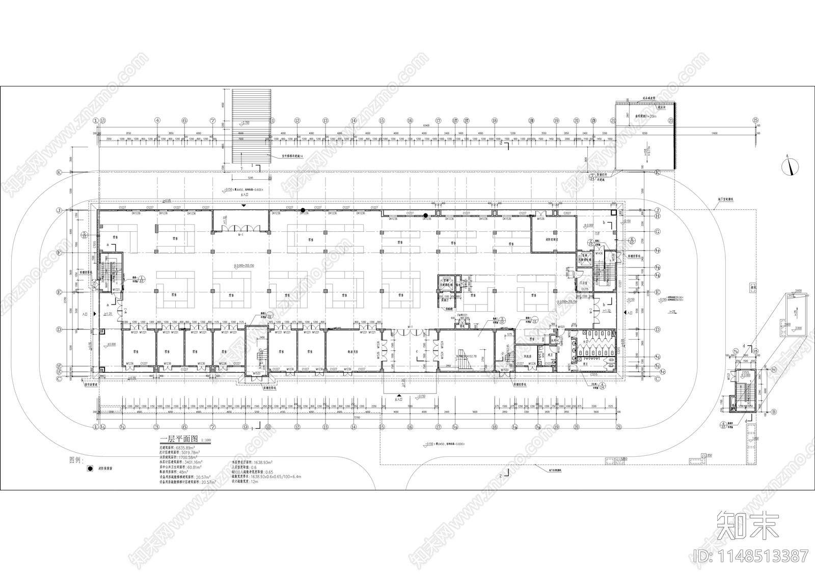 学府小区农贸市场建筑cad施工图下载【ID:1148513387】