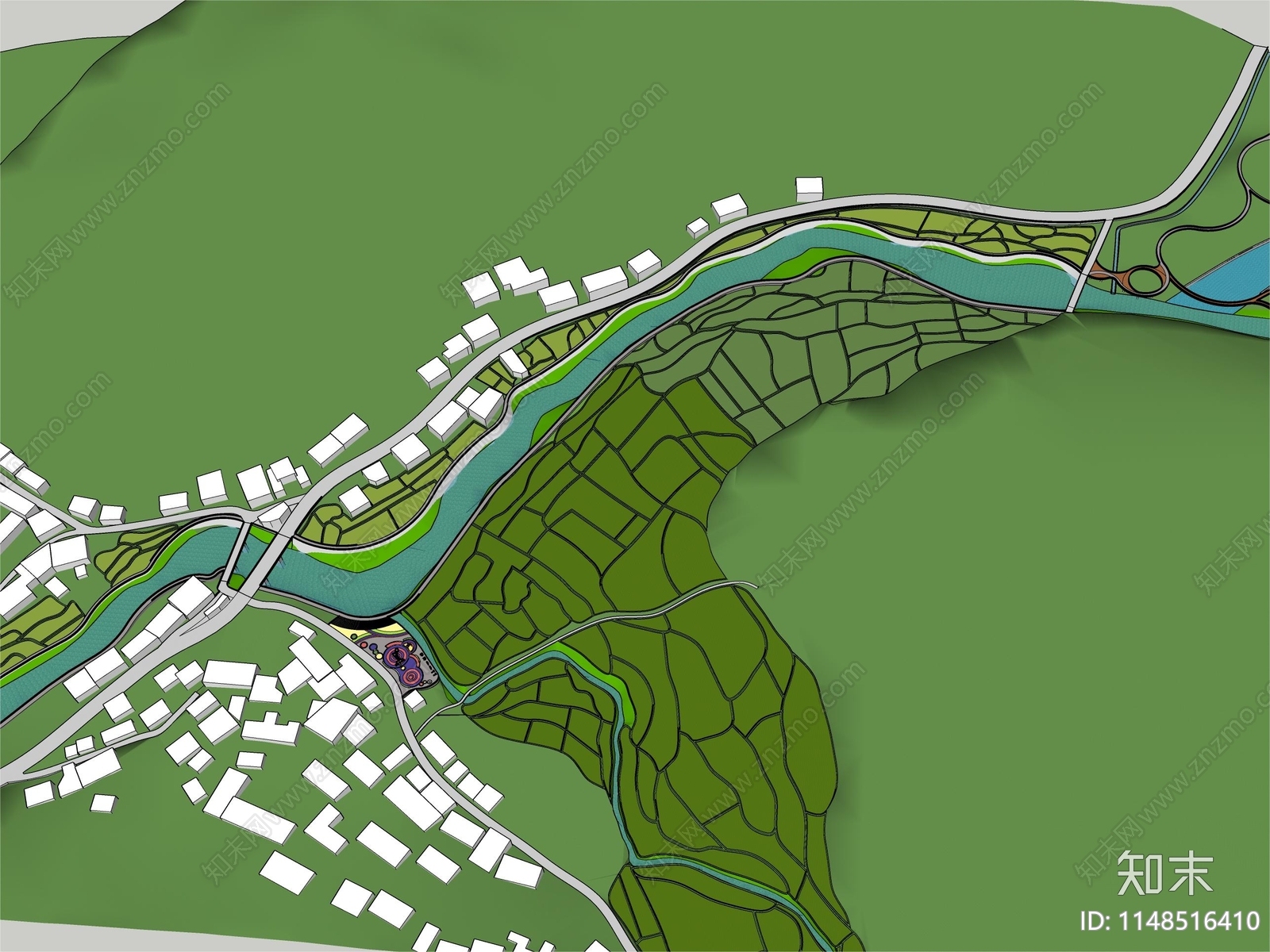 现代河道湿地景观SU模型下载【ID:1148516410】