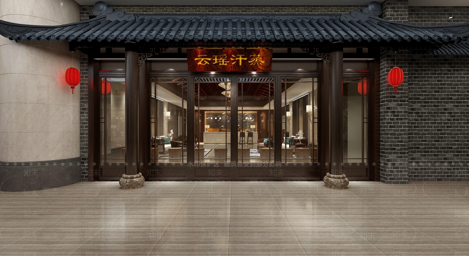 新中式洗浴中心门头门面3D模型下载【ID:1148518790】