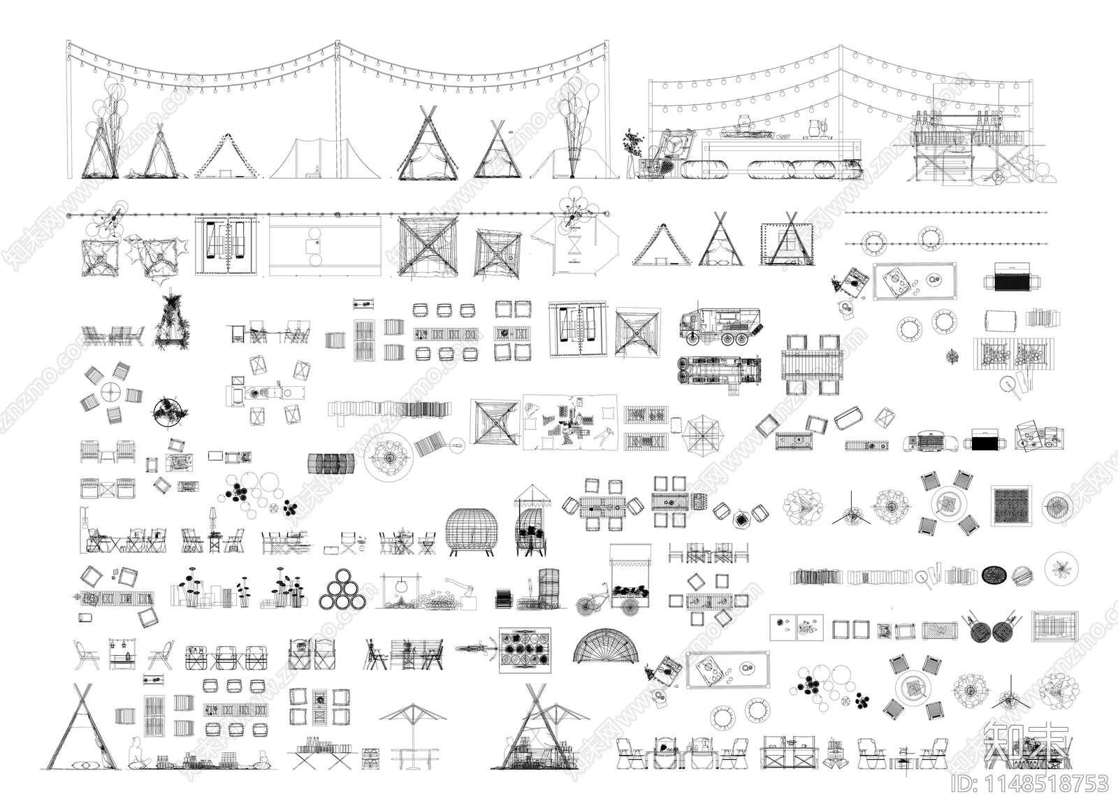 露营设施帐篷桌椅图库施工图下载【ID:1148518753】
