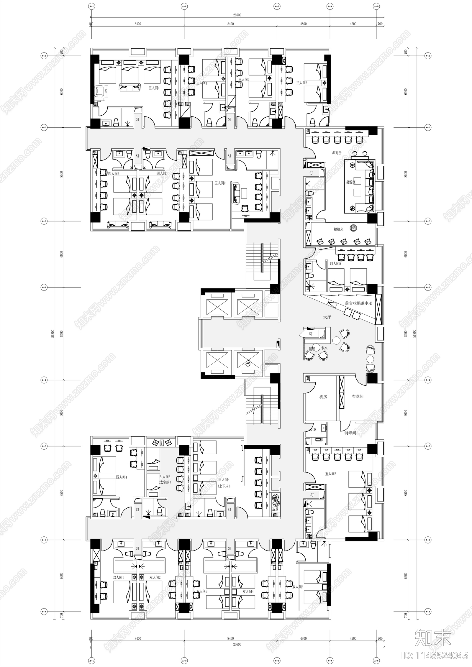 电竞酒店客房平面布置图施工图下载【ID:1148524045】